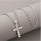 Collier pendentif croix rétro en or et argent