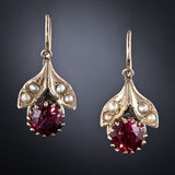 Boucles d'oreilles vintage en cristal rouge et perles dorées