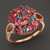 Bague vintage en verre rose et or