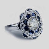 Bague vintage en cristal bleu fleur
