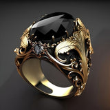 Bague vintage en or noir avec pierre brillante