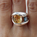 Bague vintage en argent forgé et verre orange