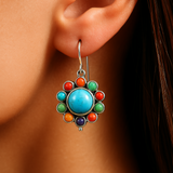 Boucles d'oreilles rondes multicolores turquoise