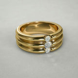 Bague vintage en or à trois rangées de zircone