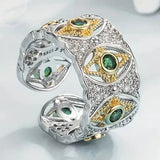 Bague vintage avec œil en zircone verte
