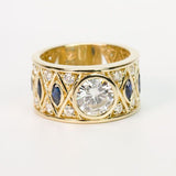 Bague vintage en cristal bleu et blanc doré
