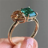 Bague vintage carrée à double pierre principale en zircon