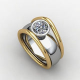 Bague vintage en verre incrusté d'or et d'argent