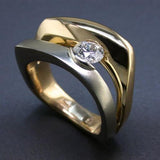 Bague vintage ouverte en or et argent avec zircone