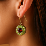 Boucles d'oreilles vintage arrondies en cristal vert et rouge