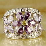 Bague vintage avec fleur violette en zircone