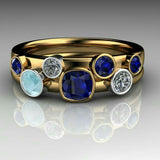 Bague vintage bleue à plusieurs rangs