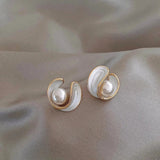 Boucles d'Oreilles de Luxe avec Opale Blanche et Perles en Or