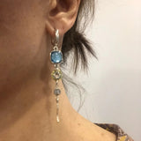 Boucles d'oreilles croix en pierre bleue