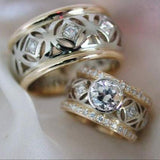 Bague vintage creuse en or et argent avec zircone
