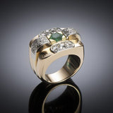 Bague épaisse vintage en verre vert et or