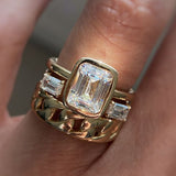 Ensemble de bagues vintage élégantes en or avec zircone et chaîne