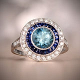 Bague vintage ronde en cristal bleu