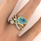 Bague vintage turquoise avec cristal en pendentif