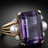 Bague vintage en verre violet et perle dorée