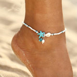Bracelet de cheville étoile et coquillage avec pierres naturelles