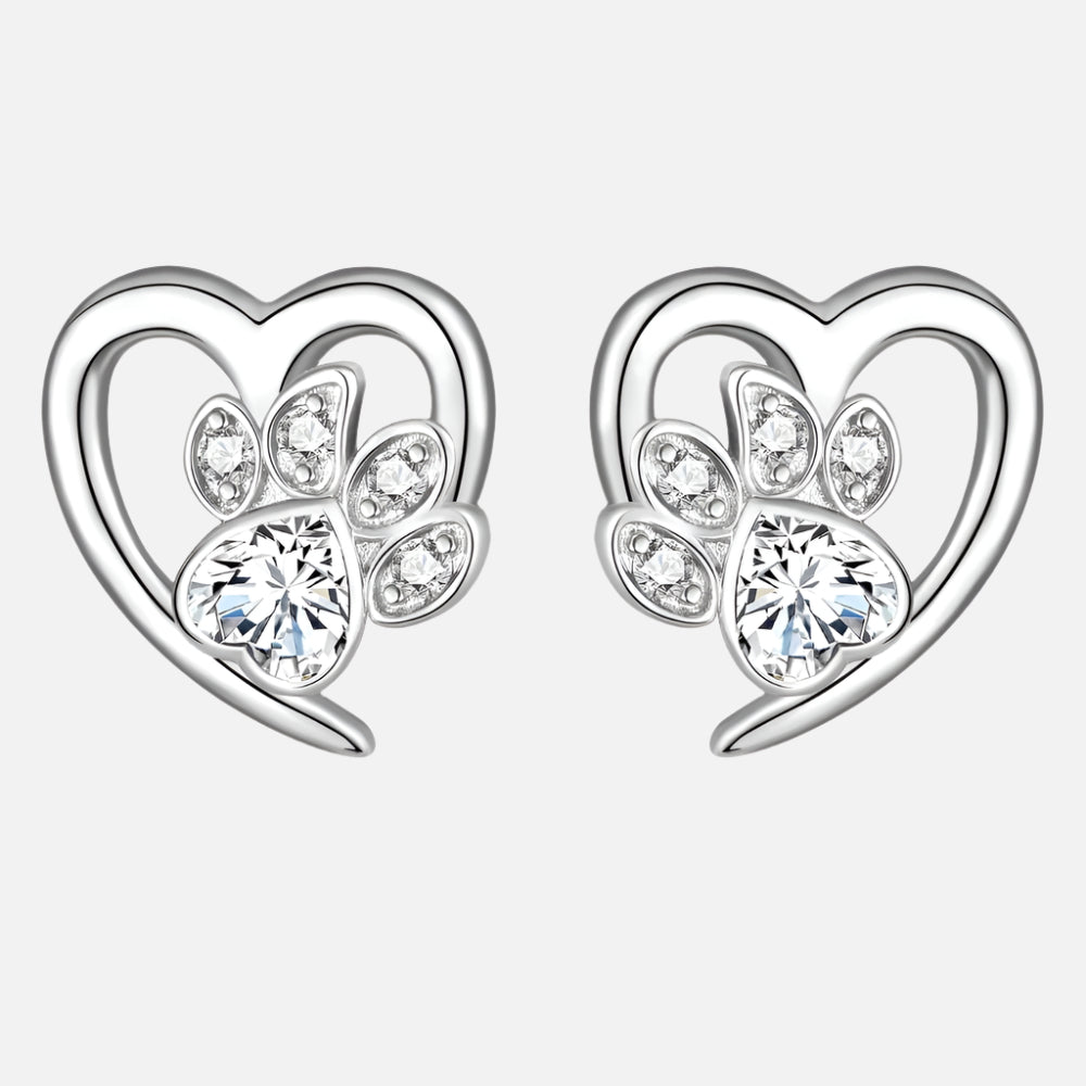 Boucles d'oreilles en forme de patte et de cœur avec zircone