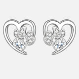 Boucles d'oreilles en forme de patte et de cœur avec zircone