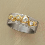 Bague vintage en or et argent avec cristal