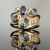 Bague vintage irrégulière en cristal bleu doré