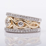 Bague vintage en argent et or tressé avec zircone