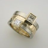 Bague vintage en verre cubique incrusté, or et argent