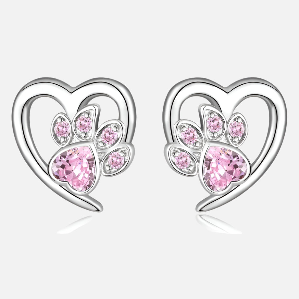 Boucles d'oreilles en forme de patte et de cœur avec zircone