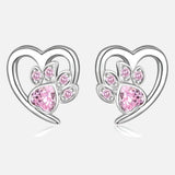 Boucles d'oreilles en forme de patte et de cœur avec zircone