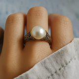 Bague vintage en or et perles