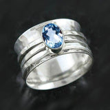 Bague vintage en verre incrusté bleu