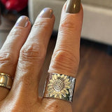 Bague large bande tournesol doré