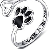 Bague artisanale en forme de patte et de cœur – Ajustable, en argent sterling 925