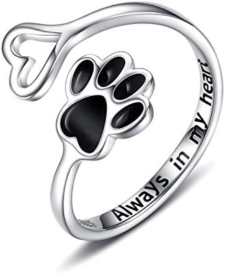 Bague artisanale en forme de patte et de cœur – Ajustable, en argent sterling 925
