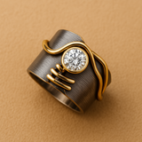 Bague vintage en argent foncé avec zircone