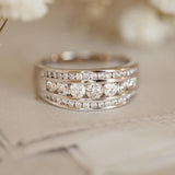 Bague vintage en argent brillant à plusieurs rangs