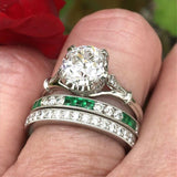 Ensemble de bagues vintage en zircone blanche et verte
