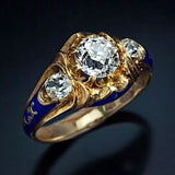 Bague vintage ancienne en or et zircone bleue