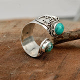 Bague double ajustable avec turquoise