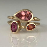 Bague vintage en or avec pendentif en verre rouge