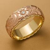 Bague vintage en or avec fleur rose