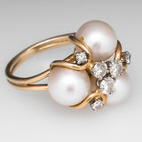 Bague cocktail vintage en zircone et perle
