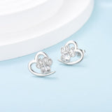 Boucles d'oreilles en forme de patte et de cœur avec zircone