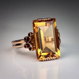 Bague vintage en verre orange avec rose
