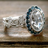 Bague vintage en verre bleu cristal
