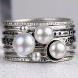 Bague vintage en argent avec perles superposées